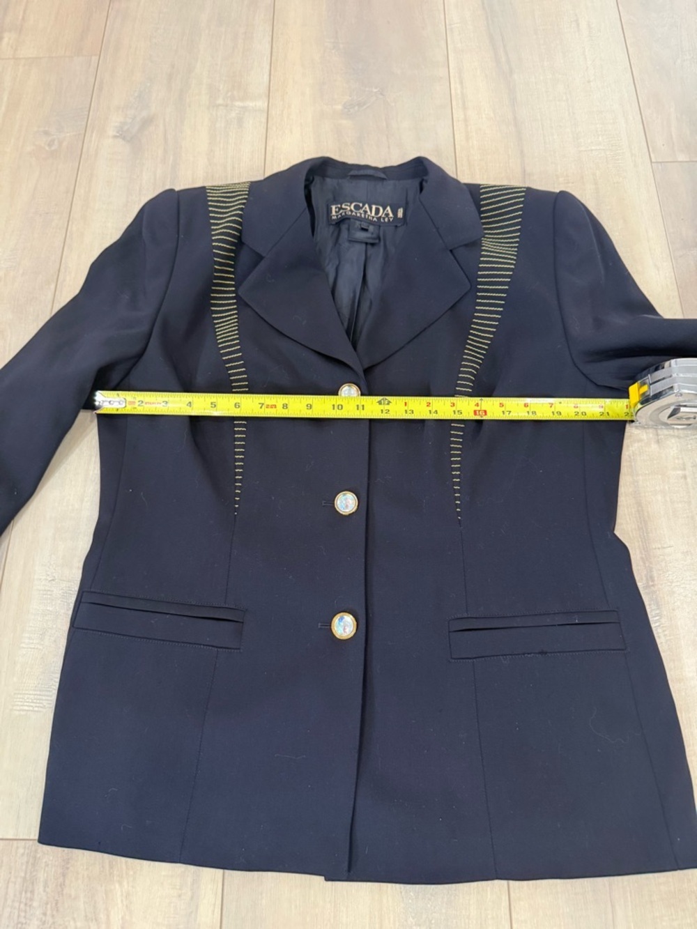 Escada Black Blazer with Gold Stitch Accents - Picture 4 of 7